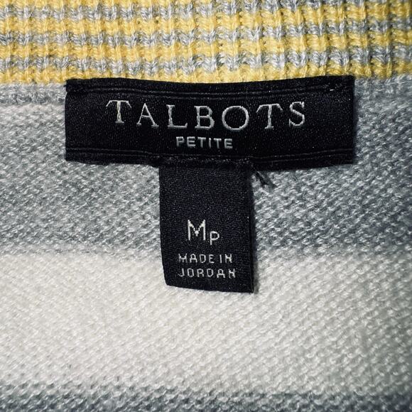 Talbots Petite Medium PM Knit Striped Ombre Sweater Yellow Gray White 3/4 Sleeve - Picture 4 of 5